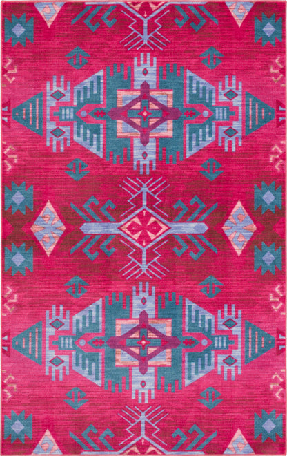 Technicolor Aztec Pink & Blue Area Rug