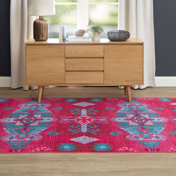 Technicolor Aztec Pink & Blue Area Rug