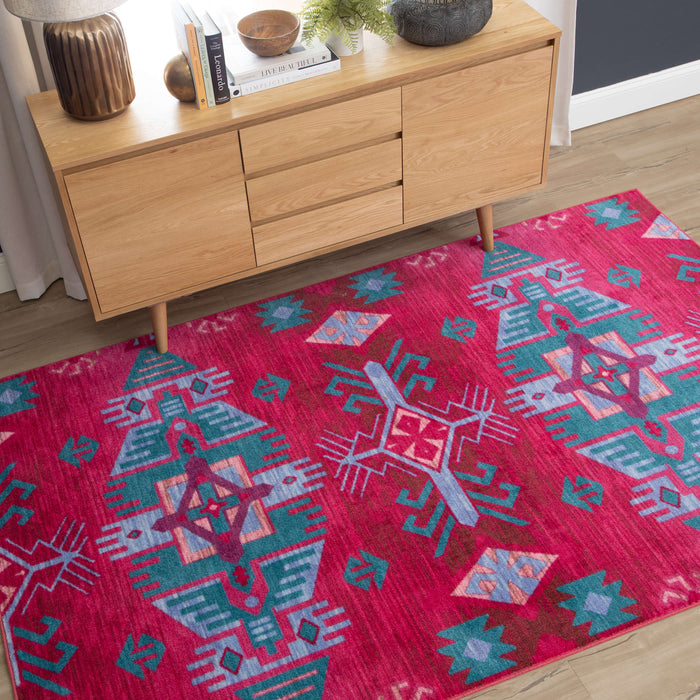 Technicolor Aztec Pink & Blue Area Rug
