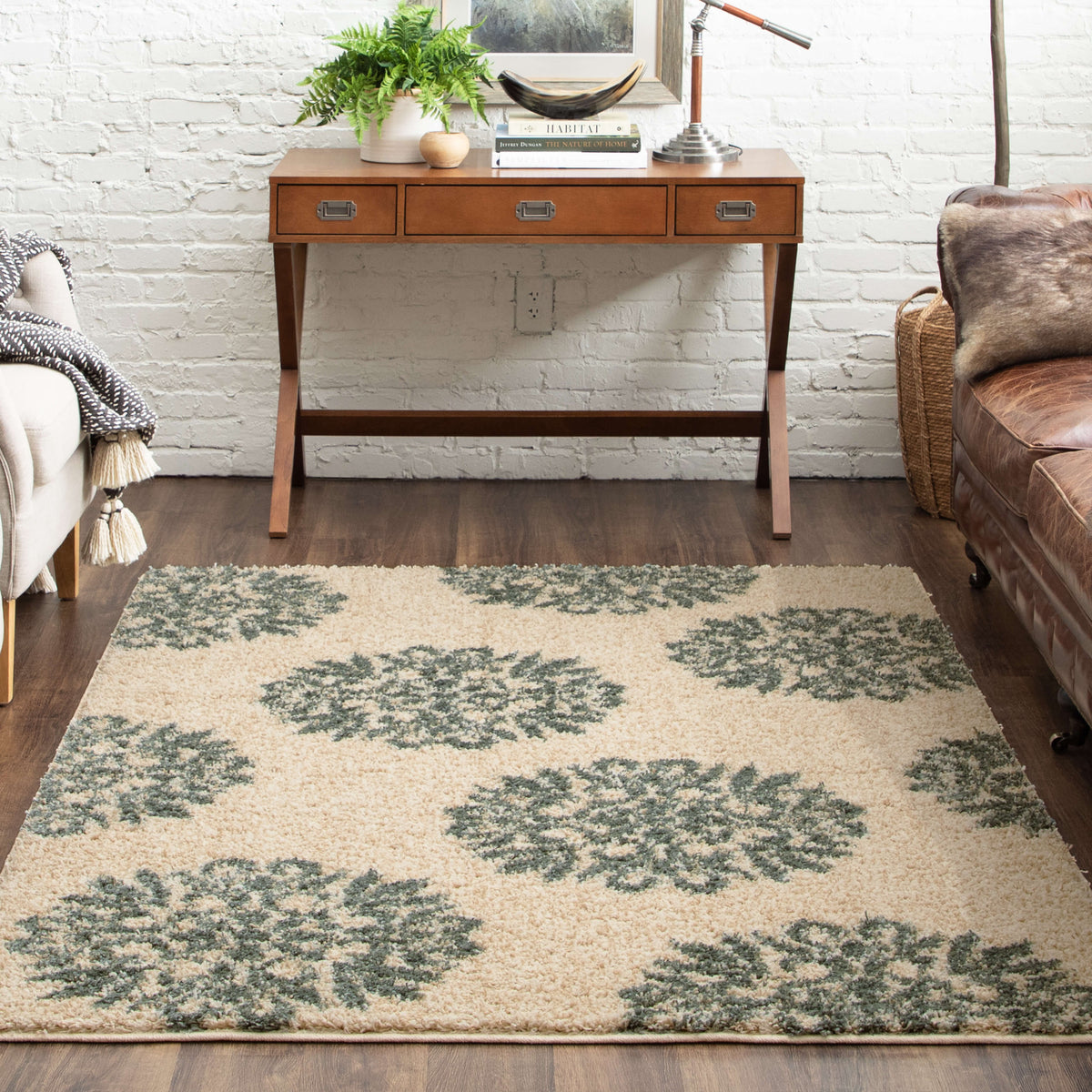 Hudson Edmonton White & Blue Area Rug Covered By Rugs