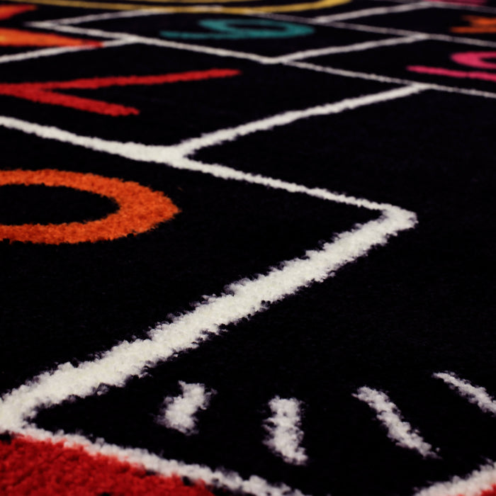 Technicolor Hopscotch Black Area Rug