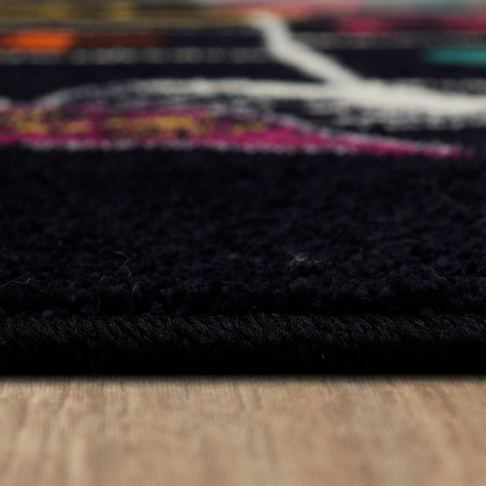 Technicolor Hopscotch Black Area Rug