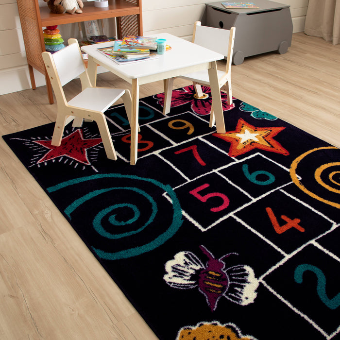 Technicolor Hopscotch Black Area Rug