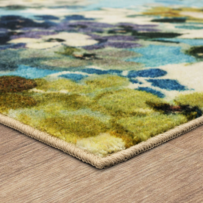 Technicolor Oakleaf Blue & Green Area Rug