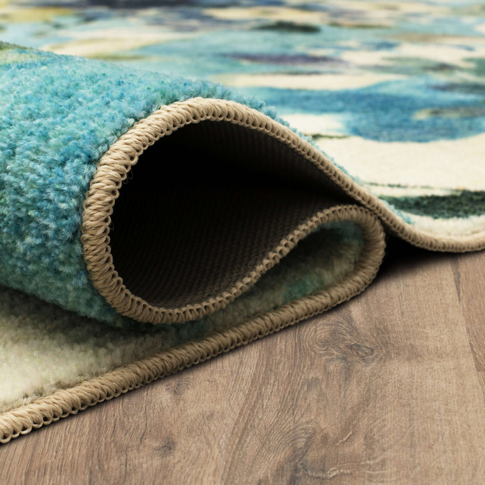 Technicolor Oakleaf Blue & Green Area Rug