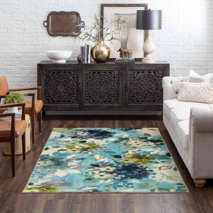 Technicolor Oakleaf Blue & Green Area Rug