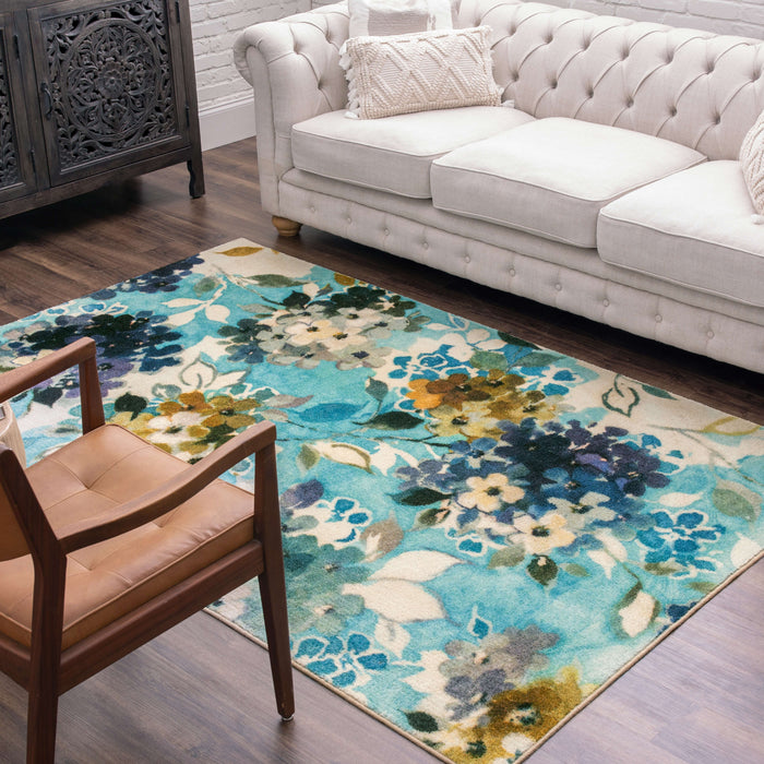 Technicolor Oakleaf Blue & Green Area Rug