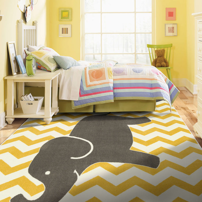 Lucia Elephant Gray & Yellow Area Rug
