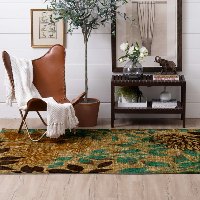 Acropolis Mums Brown & Blue Area Rug