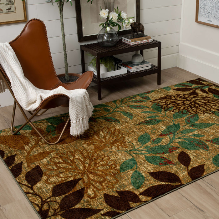 Acropolis Mums Brown & Blue Area Rug