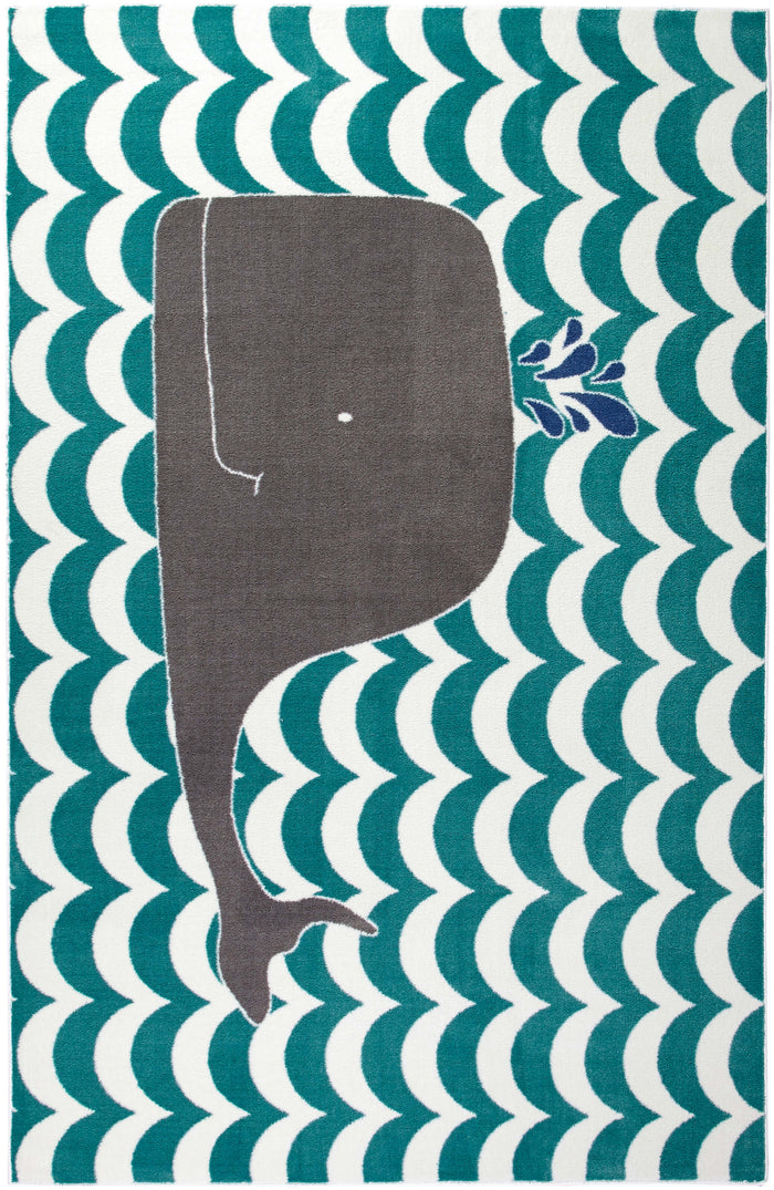 Technicolor Whale Blue Area Rug