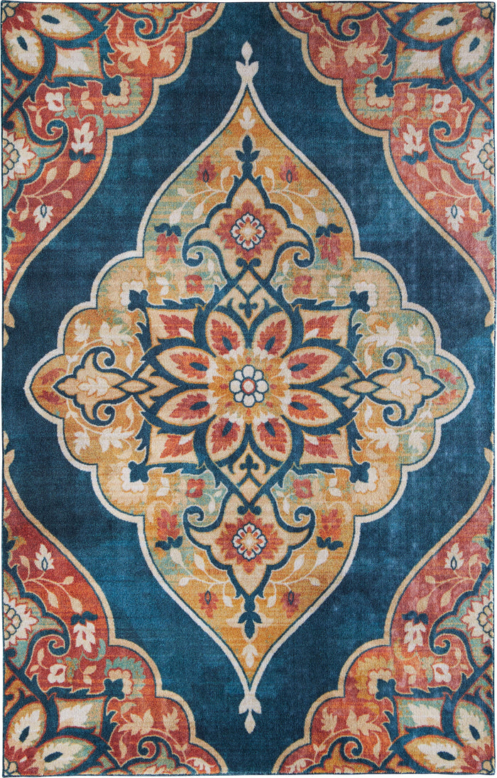 Technicolor Medallion Blue & Orange Area Rug