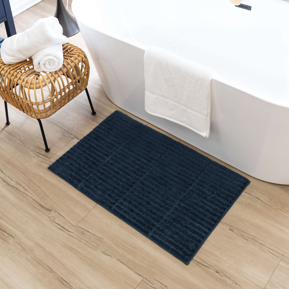 Stanley Indigo Bath Mat Covered By Rugs