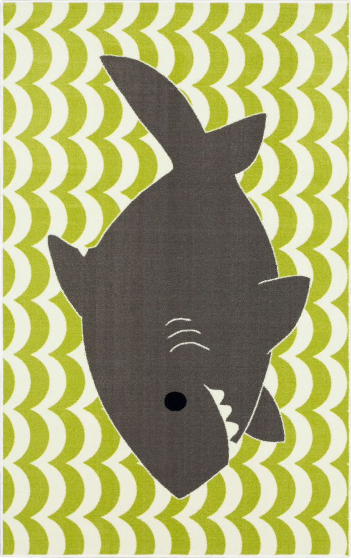 Technicolor Happy Shark Lime Green Area Rug