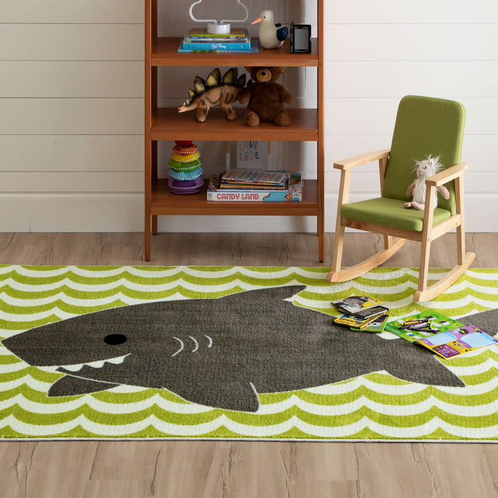 Technicolor Happy Shark Lime Green Area Rug
