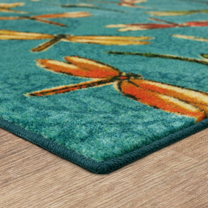 Technicolor Wild Dragonflies Blue Area Rug
