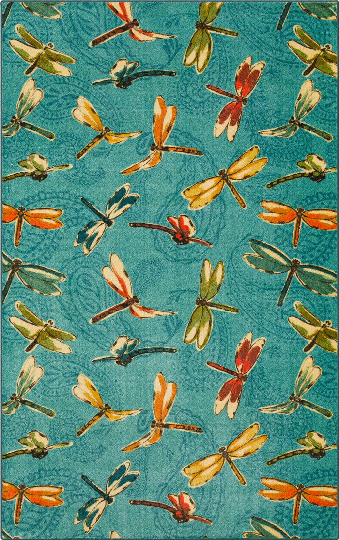 Technicolor Wild Dragonflies Blue Area Rug