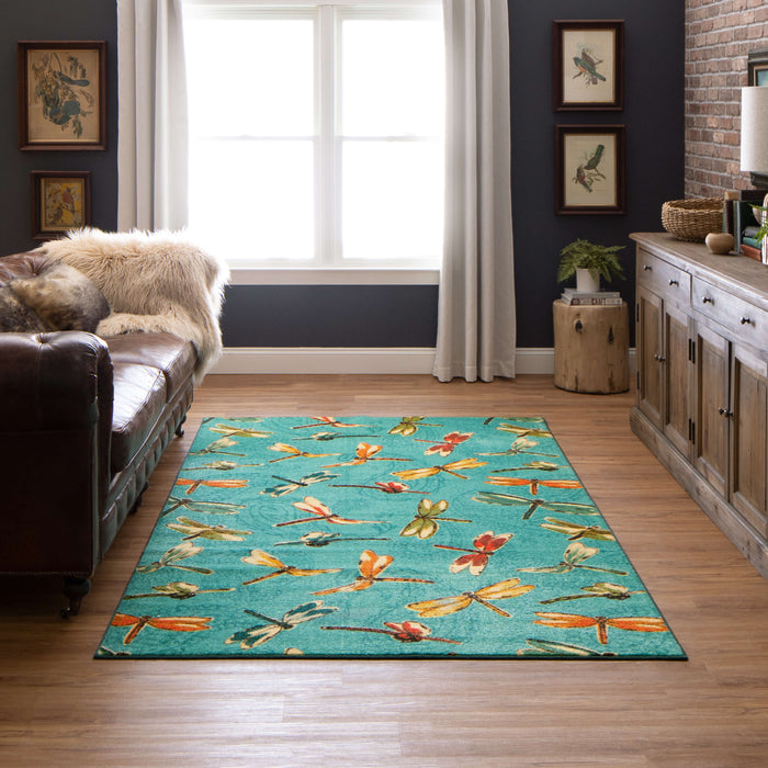 Technicolor Wild Dragonflies Blue Area Rug