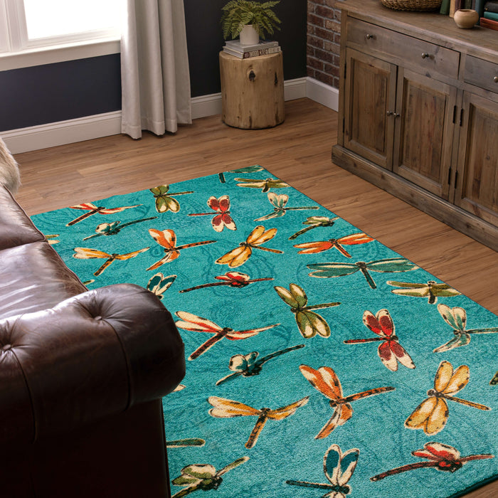 Technicolor Wild Dragonflies Blue Area Rug