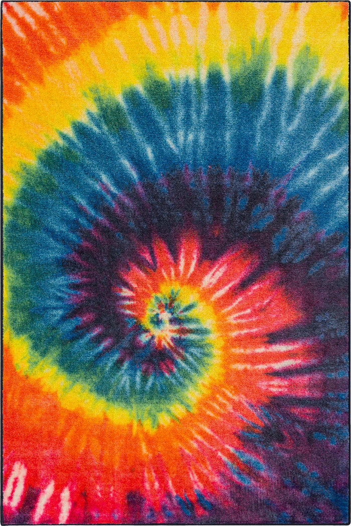 Technicolor Hippie Swirl Orange & Blue Area Rug