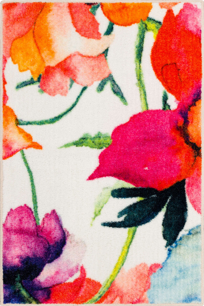 Technicolor Flora Mix White & Pink Area Rug