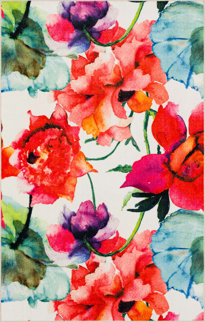 Technicolor Flora Mix White & Pink Area Rug