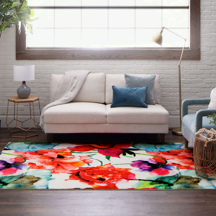 Technicolor Flora Mix White & Pink Area Rug