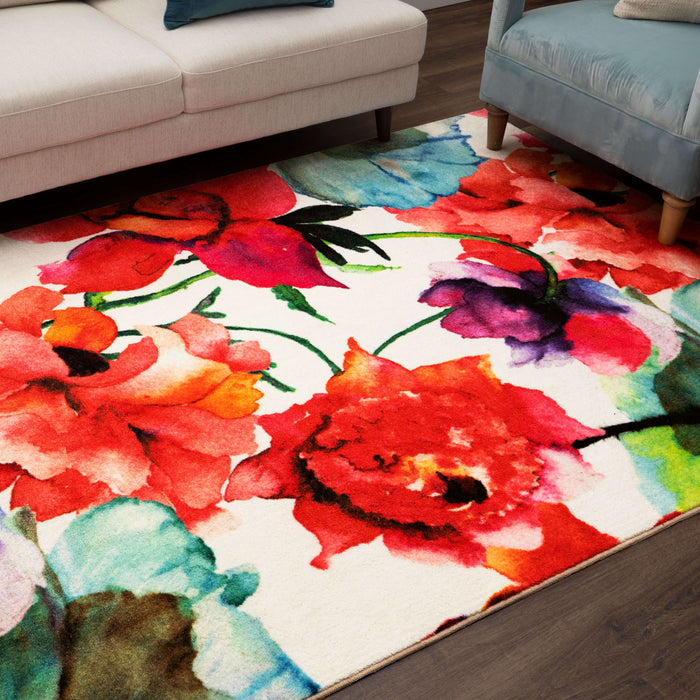 Technicolor Flora Mix White & Pink Area Rug