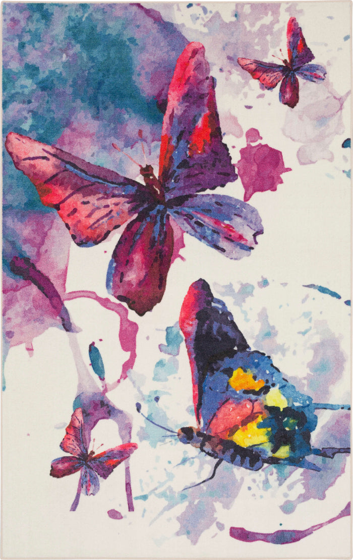 Technicolor Butterfly White & Purple Area Rug
