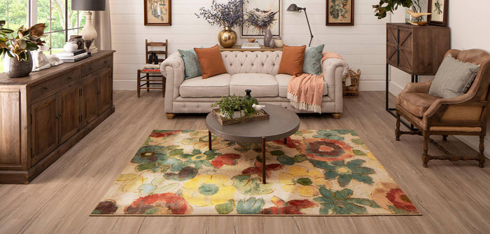 Lucia Flower Blue & Red Area Rug