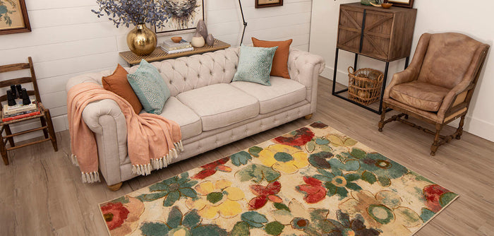 Lucia Flower Blue & Red Area Rug