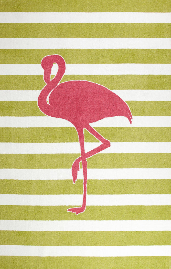 Lucia Flamingo Folly Green & Pink Area Rug