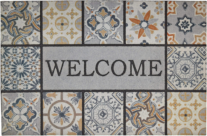 Villa Encaustic Orange & Blue Door Mat