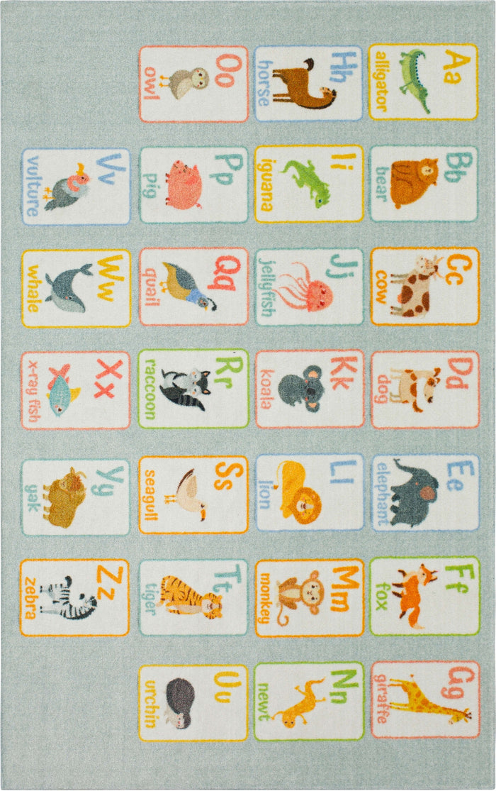 Technicolor ABC Animals Light Blue Area Rug