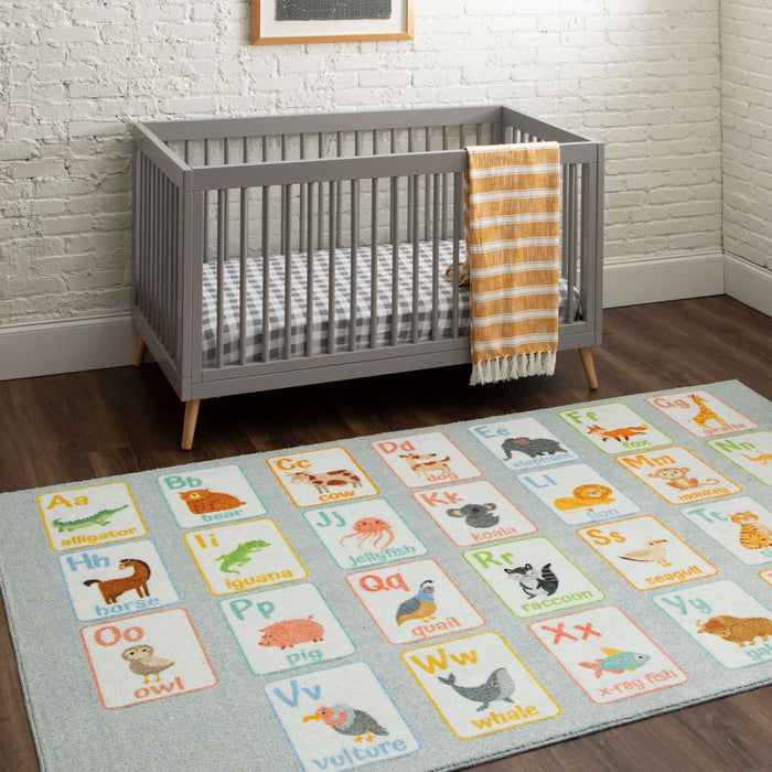 Technicolor ABC Animals Light Blue Area Rug
