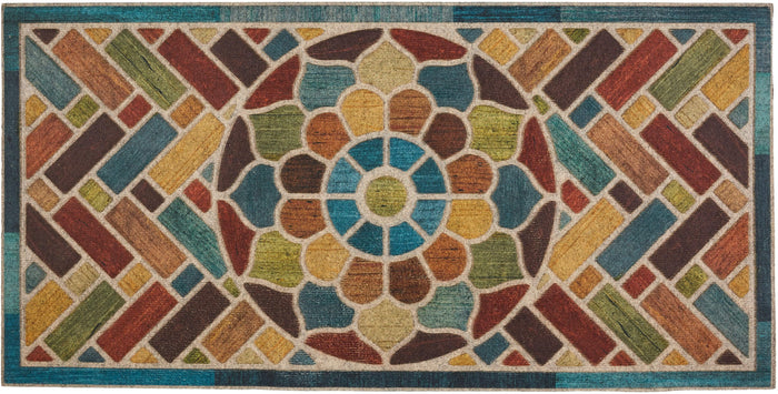 Avenue Entry Motif Blue & Yellow Door Mat