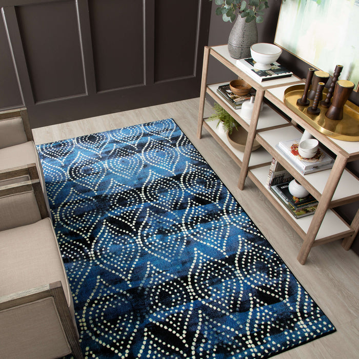 Technicolor Coastal Ogee Blue Area Rug
