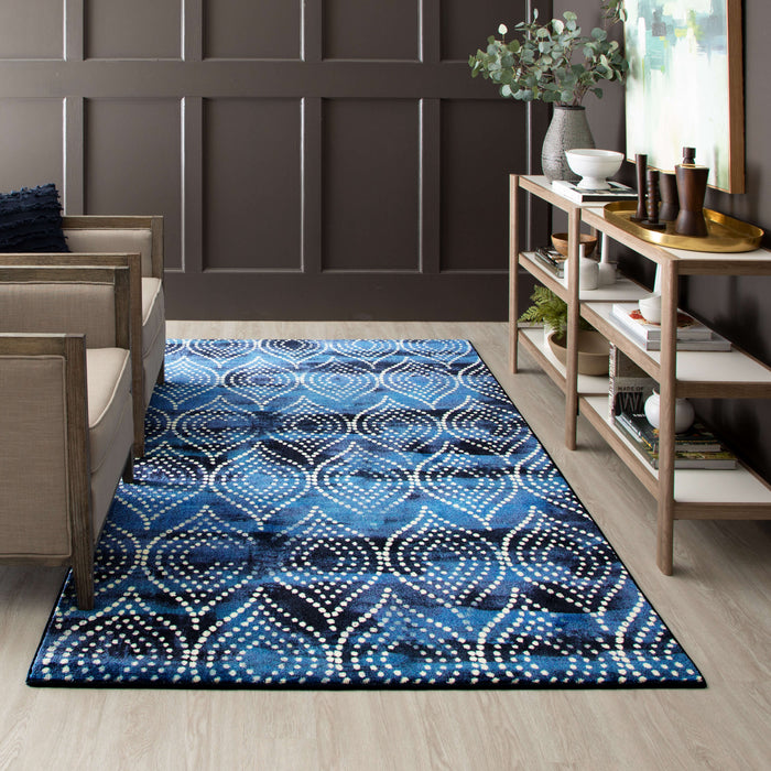 Technicolor Coastal Ogee Blue Area Rug