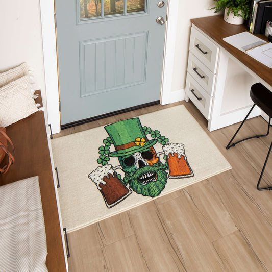 Beards and Brews Green & White Accent Rug