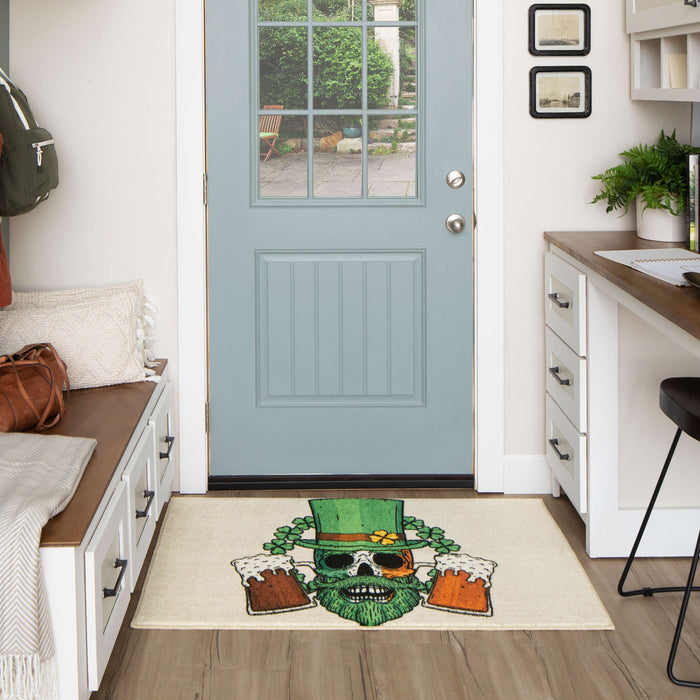 Beards and Brews Green & White Accent Rug
