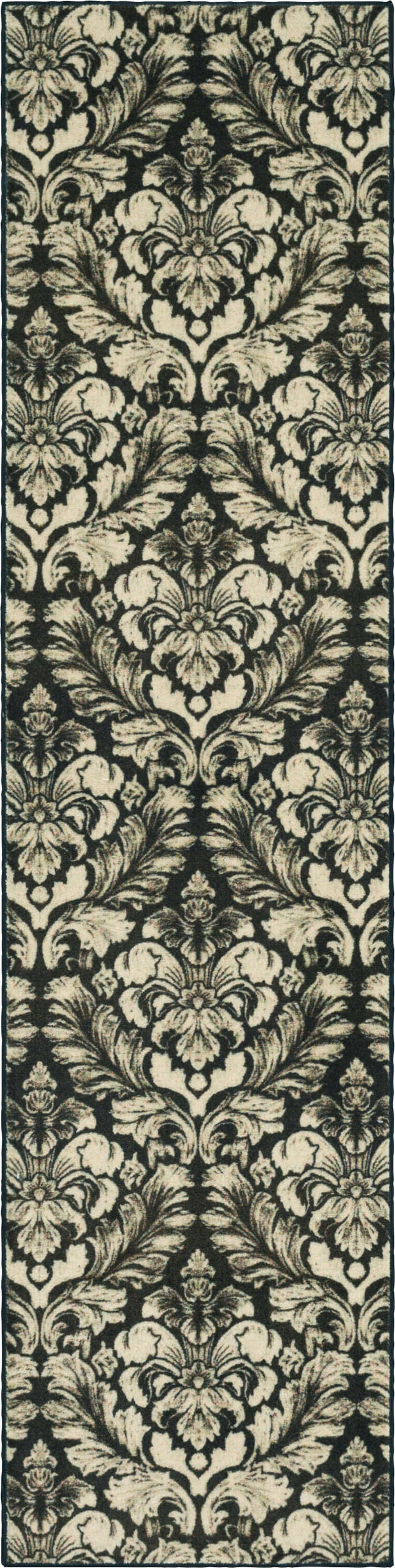 Technicolor Damask White & Brown Area Rug