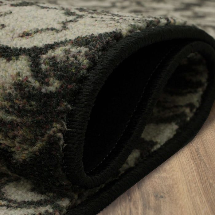 Technicolor Damask White & Brown Area Rug