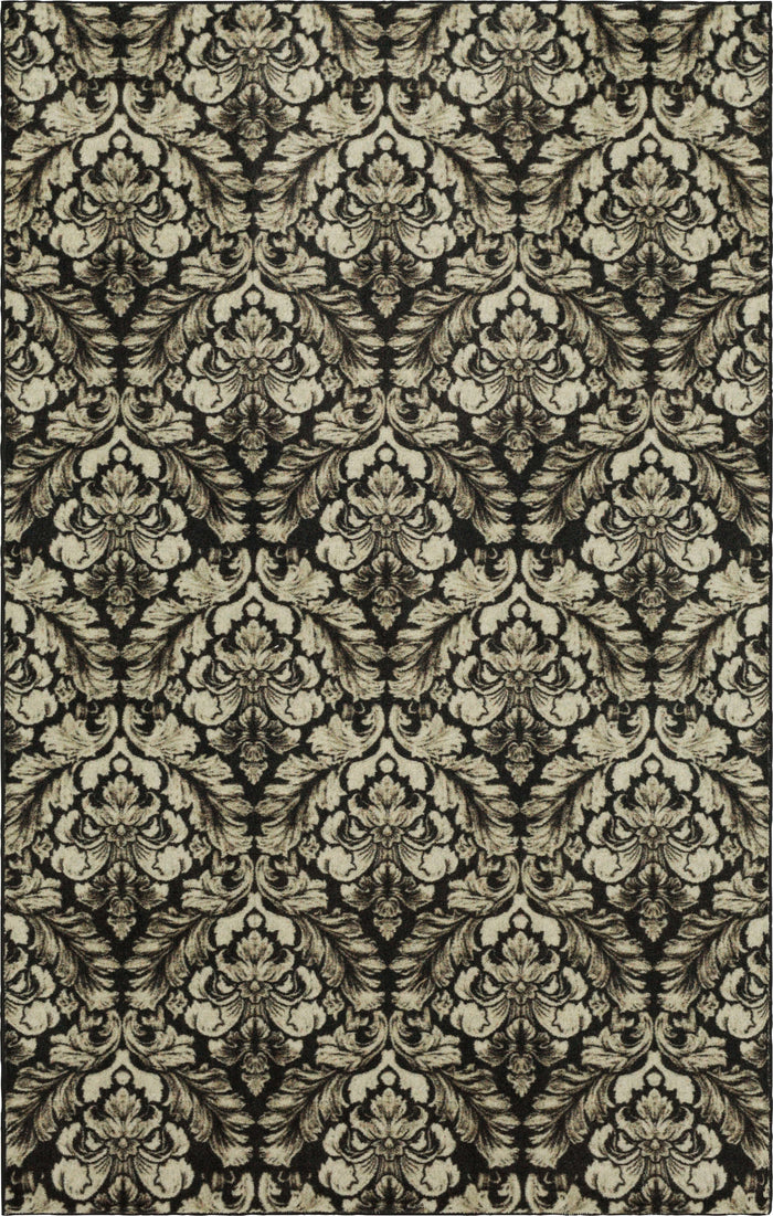Technicolor Damask White & Brown Area Rug
