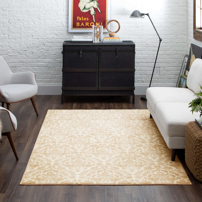 Technicolor Damask White Area Rug