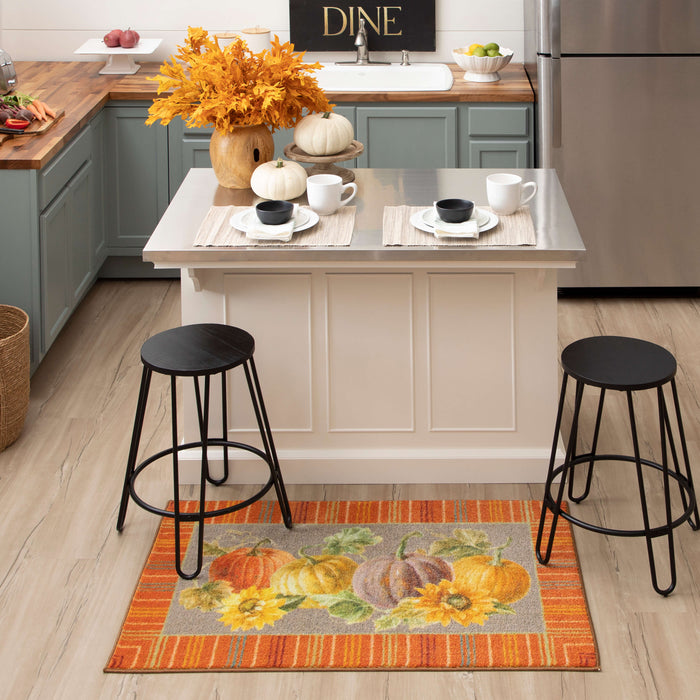 Bordered Pumpkins Orange & Gray Accent Rug