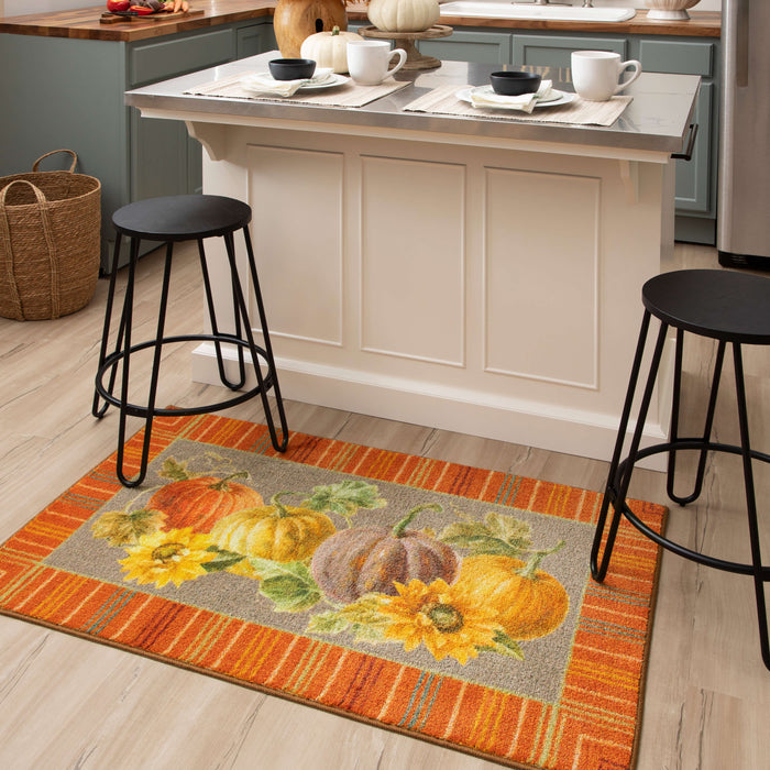 Bordered Pumpkins Orange & Gray Accent Rug