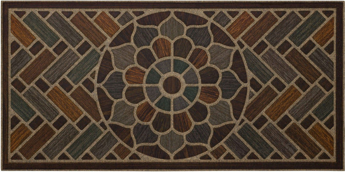 Avenue Entry Motif Brown & Blue Door Mat