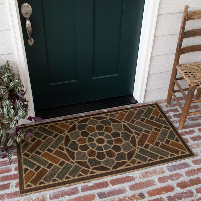 Avenue Entry Motif Brown & Blue Door Mat