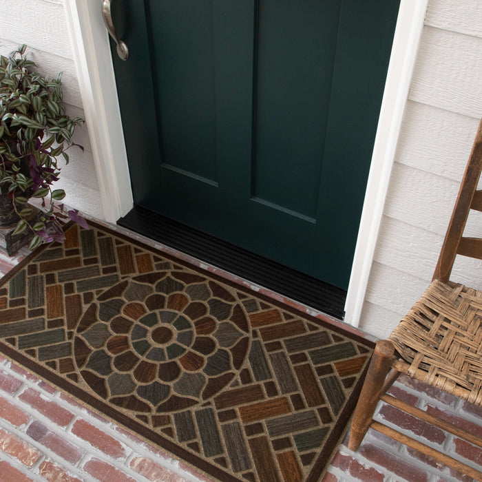 Avenue Entry Motif Brown & Blue Door Mat