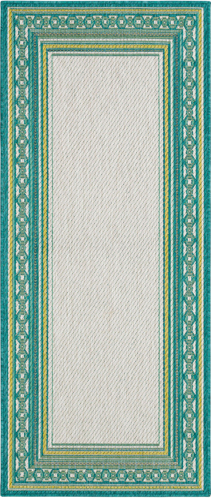 Jackson Geometric Border Teal Area Rug